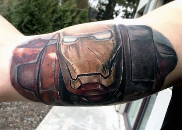 Guy With Inner Arm Bicep Iron Man Tattoo Design