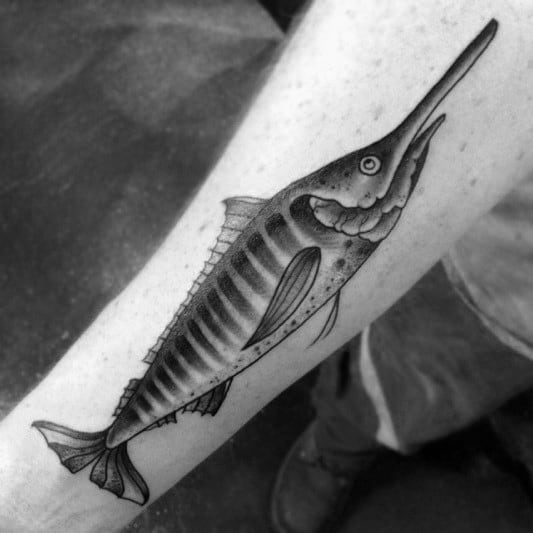 Guy With Inner Forearm Swordfish Tattoo Design