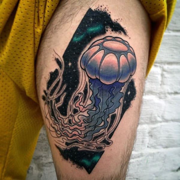 Guy With Jellyfish In Galaxy Tattoo On Arms