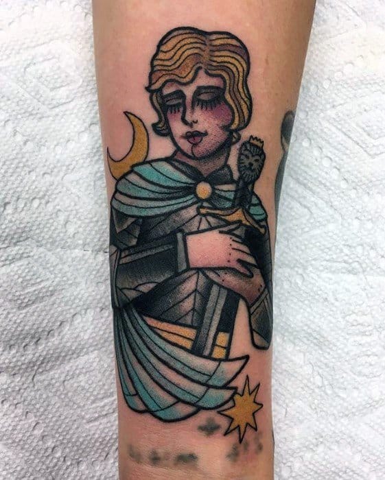 Guy With Joan Of Arc Tattoo Design