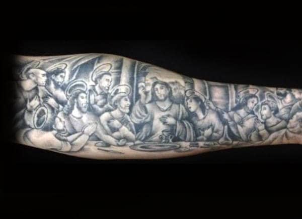 Guy With Last Supper Forearm Tattoo Sleeve
