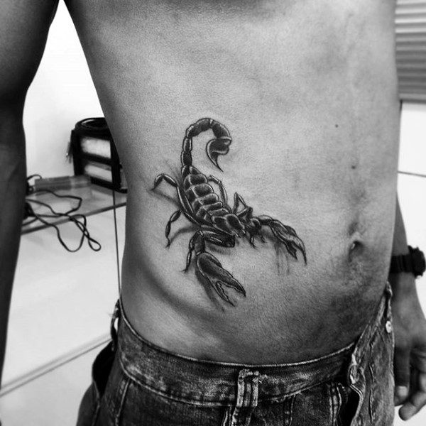 Guy With Lifelike Scorpion Tattoo On Side Rib