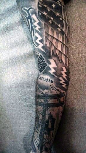 Guy With Lineman Themed Full Sleeve Tattoo
