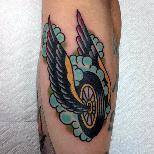 Guy With Motorcycle Tattoo Small Design