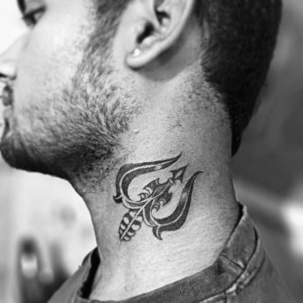 Guy With Neck Trident Tattoo Design