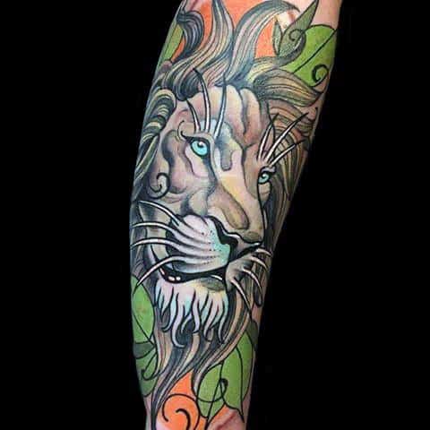 Guy With Neo Traditional Lion Tattoo Design