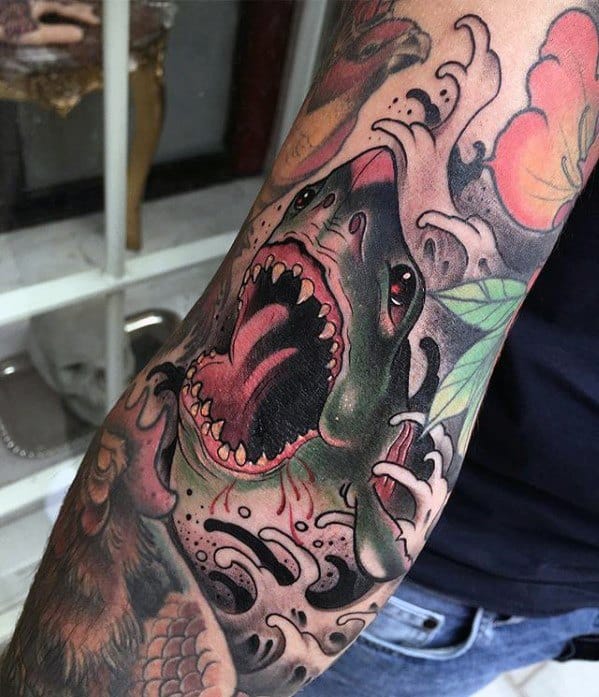 Guy With Neo Traditional Shark Tattoo Design