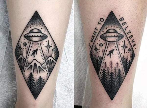 Guy With Nice Dotted Ufo Tattoo On Calves