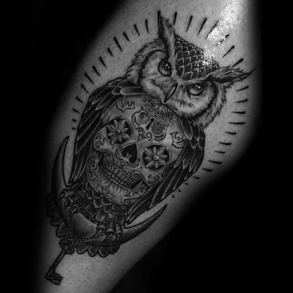 Guy With Owl Skull Tattoo Design
