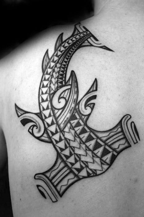 Guy With Polynesian Shark Tattoo Design