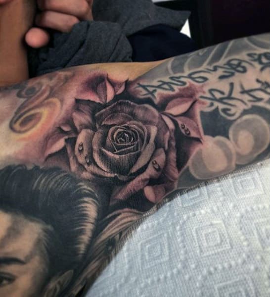 Guy With Pretty Rose Tattoo On His Armpit