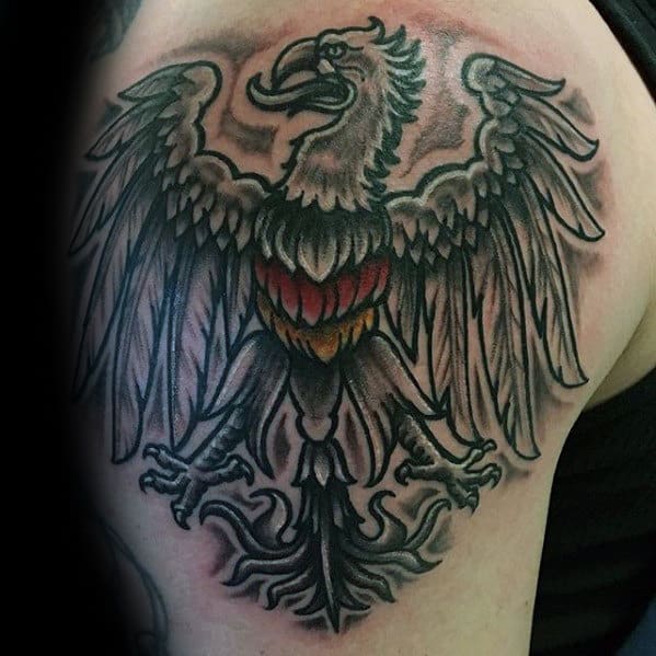 Guy With Shaded Upper Arm German Eagle Tattoo