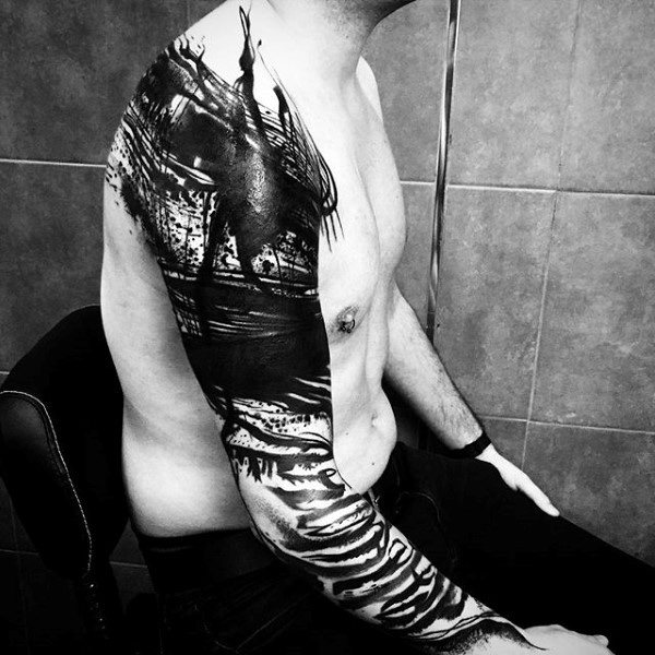 80 Unique And Sick Tattoos For Men 2023 Inspiration Guide   Guy With Sick Black Tattoo Full Sleeves 