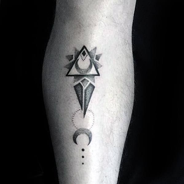 Guy With Simple Leg Geometric Shapes Dotwork Tattoo
