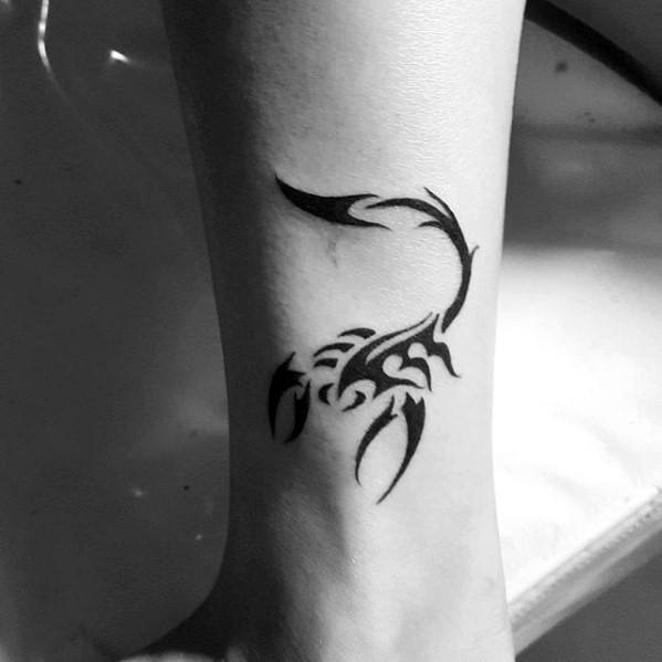 Guy With Small Simple Lower Leg Tribal Scorpion Tattoo