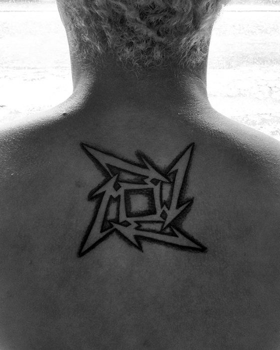 Guy With Small Upper Back Metallica Tattoo Design
