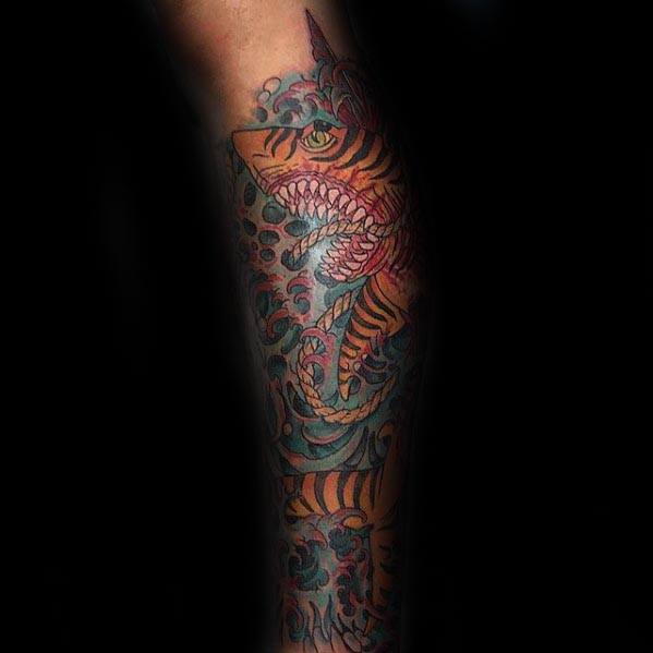 Guy With Tiger Shark Tattoo Design