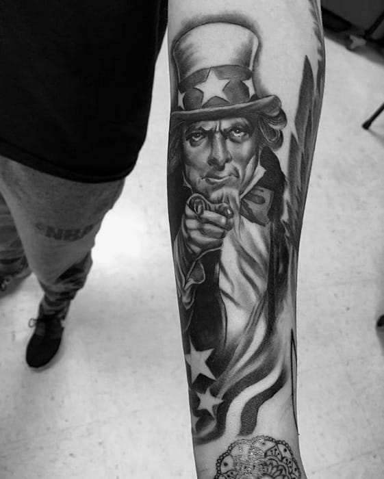 Guy With Uncle Sam Inner Forearm Tattoo Design
