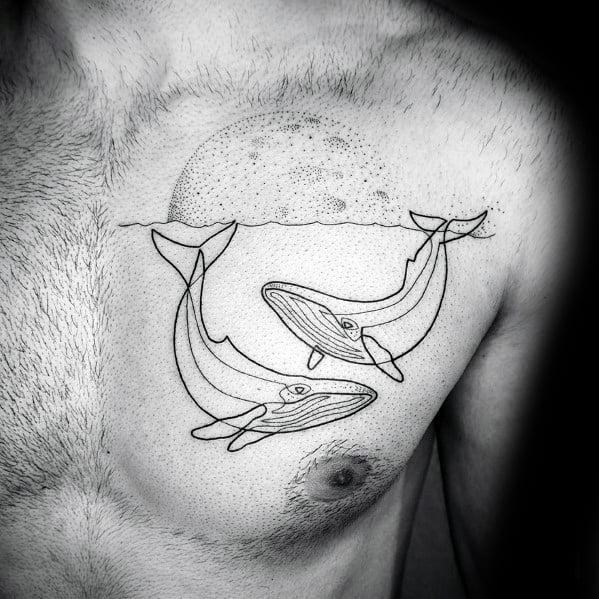 Guy With Whale Outline Tattoo Design On Upper Chest