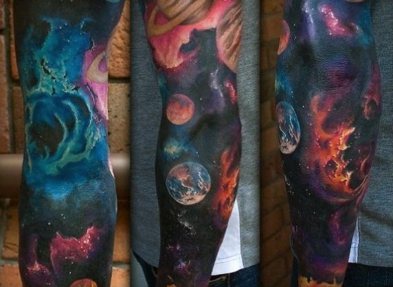 Guy With Wonderful Universe Tattoo On Sleeve