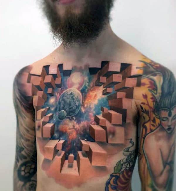 Guys 3D Wall Universe Chest Tattoos