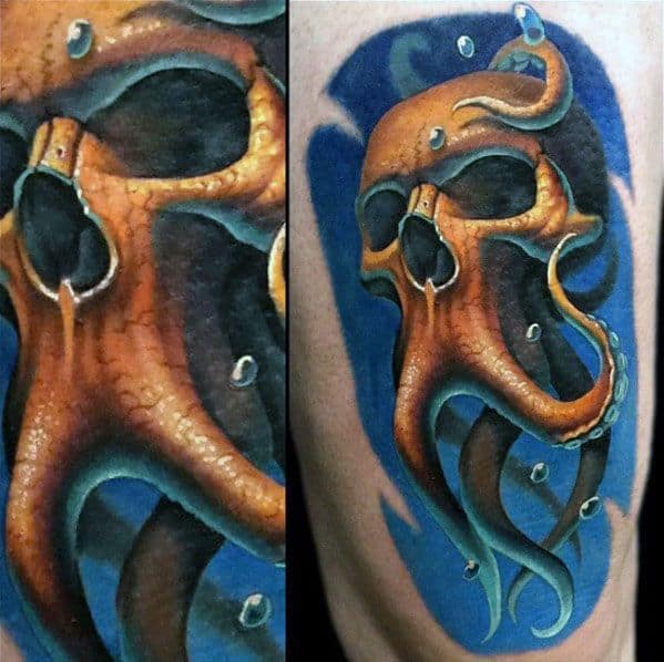 Guys 3d Arm Octopus Skull Tattoos