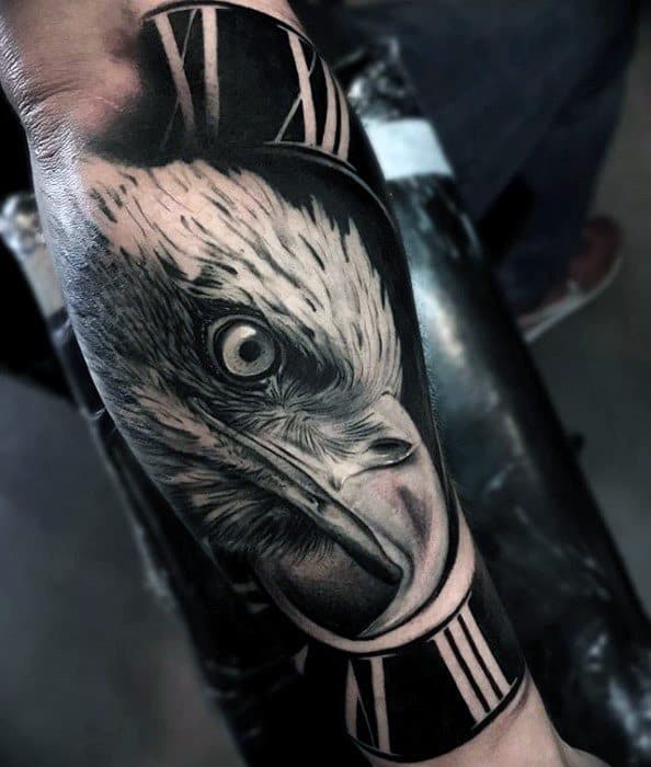 Guys 3d Bald Eagle Forearm Sleeve Tattoos With Great Design