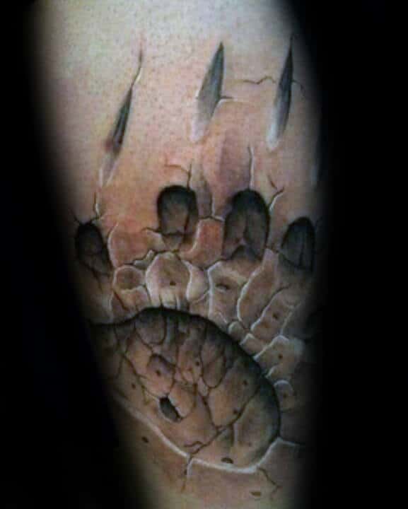 Guys 3d Bear Claw Stone Tattoo On Forearm
