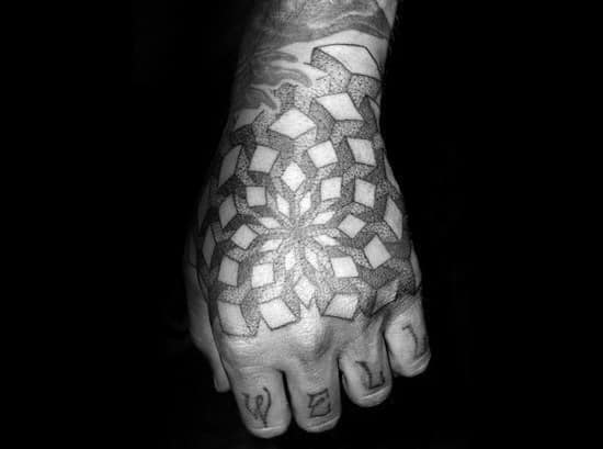 Guys 3d Floral Shapes Geometric Hand Tattoos