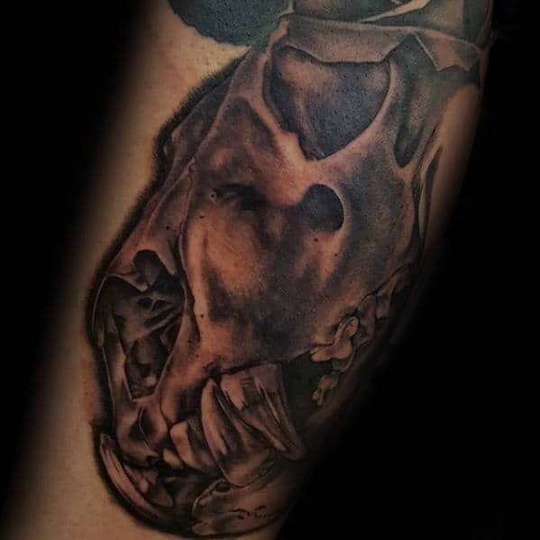 Guys 3d Inner Arm Animal Skull Tattoo Inspiration