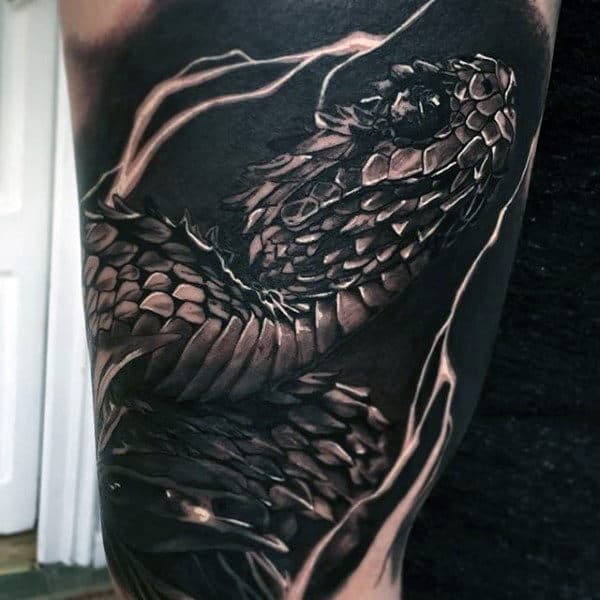 Guys 3d Realistic Black Snake Animal Tattoo Sleeve