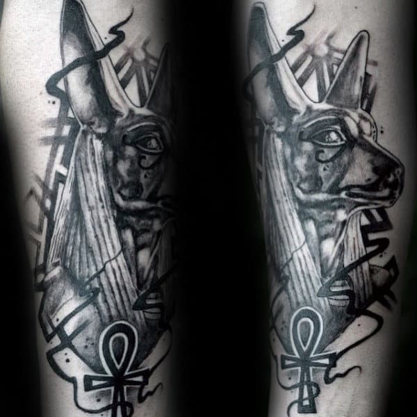 Guys Abstract Anubis Watercolor Forearm Tattoo