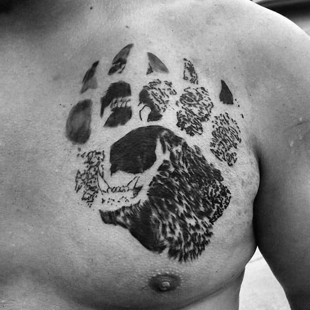 Guys Abstract Bear Claw Chest Tattoo