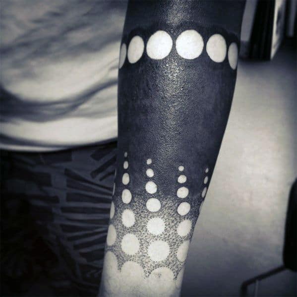 Guys All Black Forearm Sleeve Negative Space Dots Tattoos