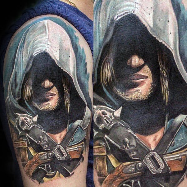 Guys Amazing 3d Assassins Creed Arm Tattoos