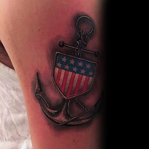 Guys American Flag Badge Unique Anchor Arm Tattoo