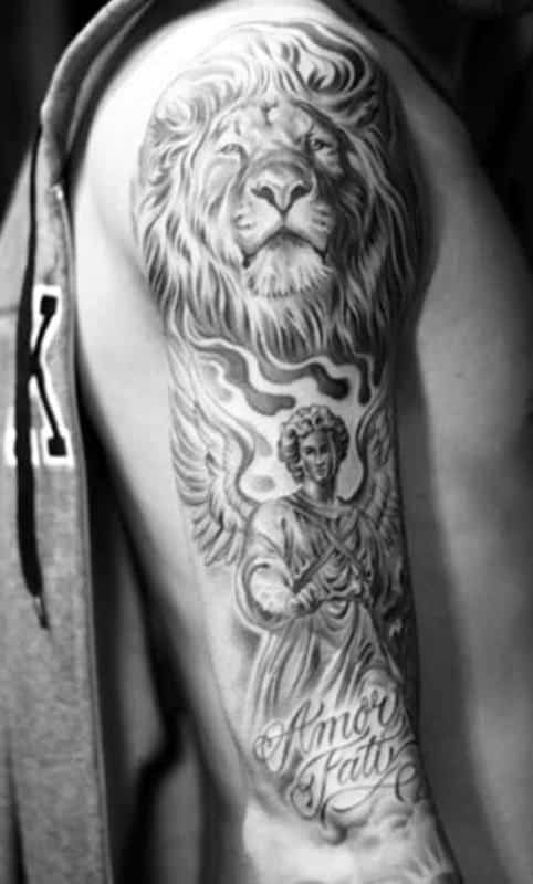Guys Angel Lion Half Sleeve Tattoo Ideas