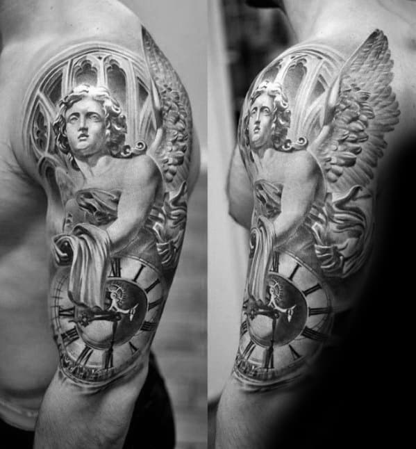 Guys Angel Statue Tattoo Design Ideas Half Sleeve