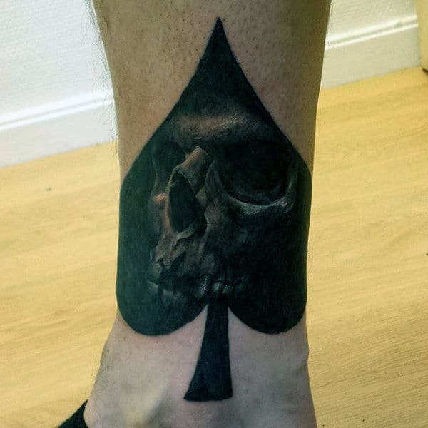 Guys Ankles Horrific Skull Inside Ace Tattoo