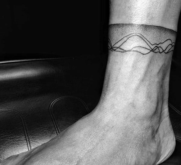 Guys Ankles Wavy Lines Dotwork Tattoo