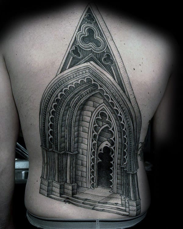 Guys Architecture Church Building Back Tattoo