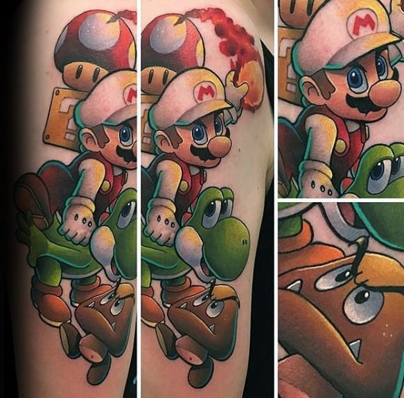 Guys Arm 3d Video Game Tattoos With Yoshi Design