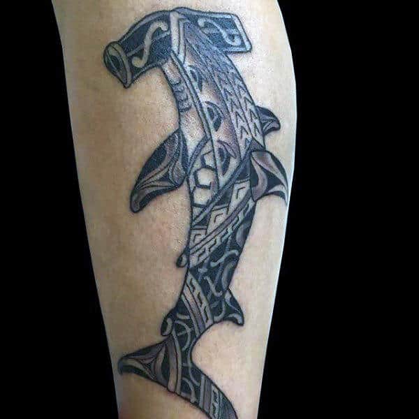 Guys Arm Shark Tribal Tattoo Ideas