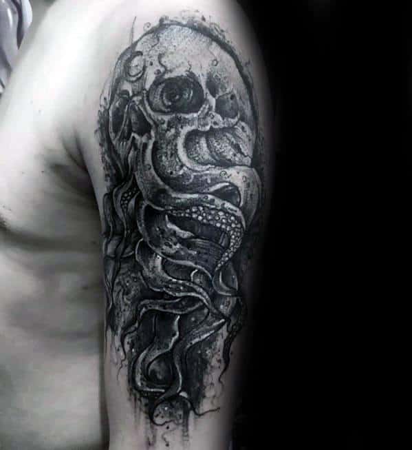 Guys Arm Tattoos With Octopus Skull Design