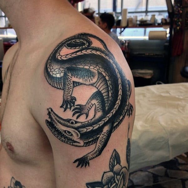 Guys Arms Dark Alligator Tattoo