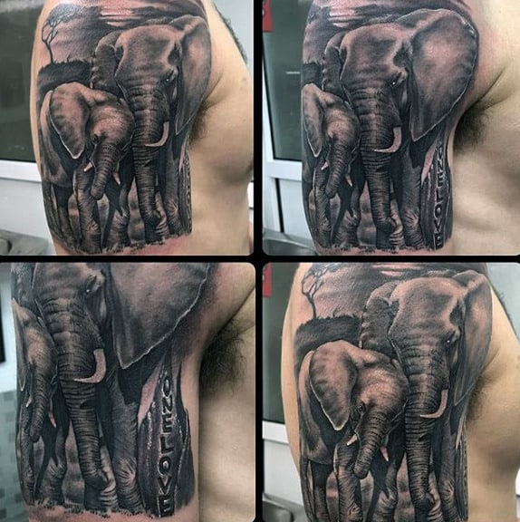 Guys Arms Elephant Baby Love Tattoo