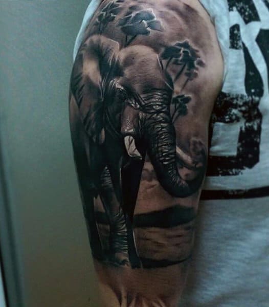 Guys Arms Elephant On A Cloudy Night Tattoo