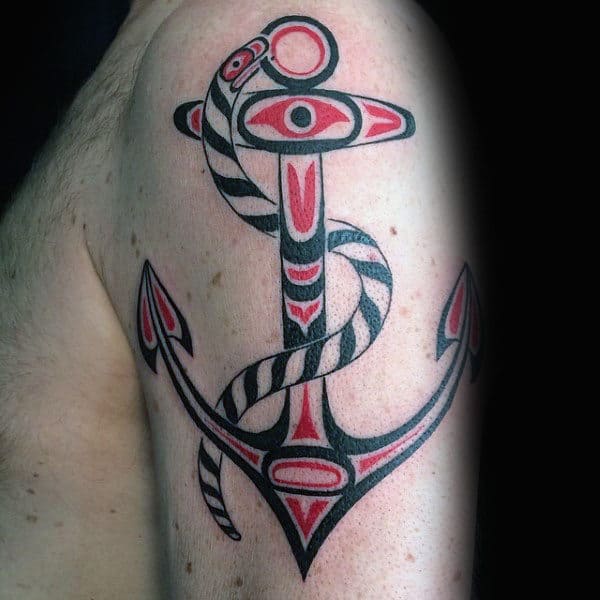 Guys Arms Haida Anchor Tattoo