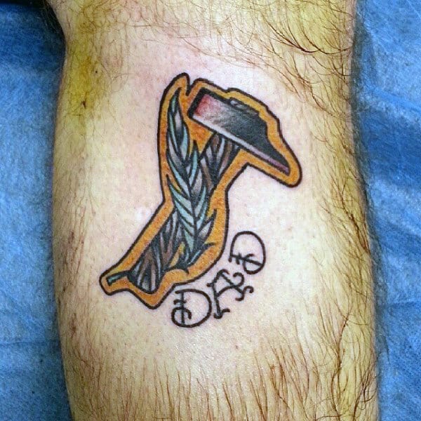 Guys Arms Hammer And Feather Dad Tattoo
