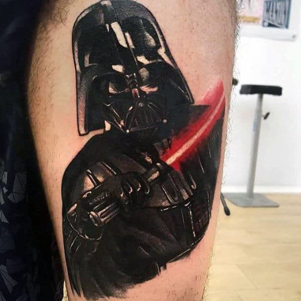 Guys Arms Jet Black Lightsaber Darth Vader Tattoo